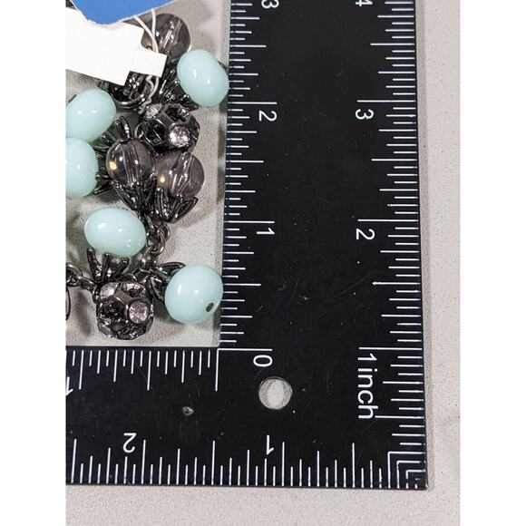 Simply Vera Wang Gray Metallic Crystal Ball Green Charm Stretch Chain Bracelet - Picture 9 of 9